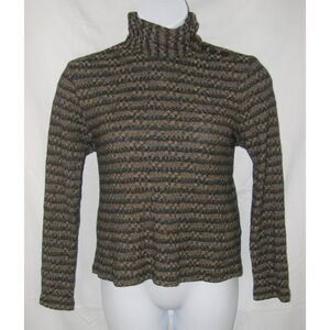 600 WEST Vintage Sz XL Casual Wear Black & Brown Print Stretchy Mock Neck Shirt